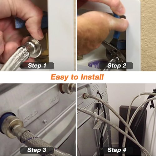 15ft LONG Washing Machine Hoses UPGRADE by Blutoget- Braided Stainless Steel Washer Hoses - Hot and Cold Water Lines 3/4'' Standard Interface -Burst Proof Leak Free Hose (2 Pack) - 10 YEARS GUARANTEE