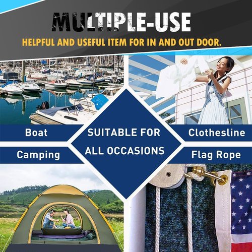 PerkHomy 90 ft 1/4 inch (7mm) Nylon Poly Rope Flag Pole Polypropylene Clothes Line Camping Utility Good for Tie Pull Swing Climb Knot (White)