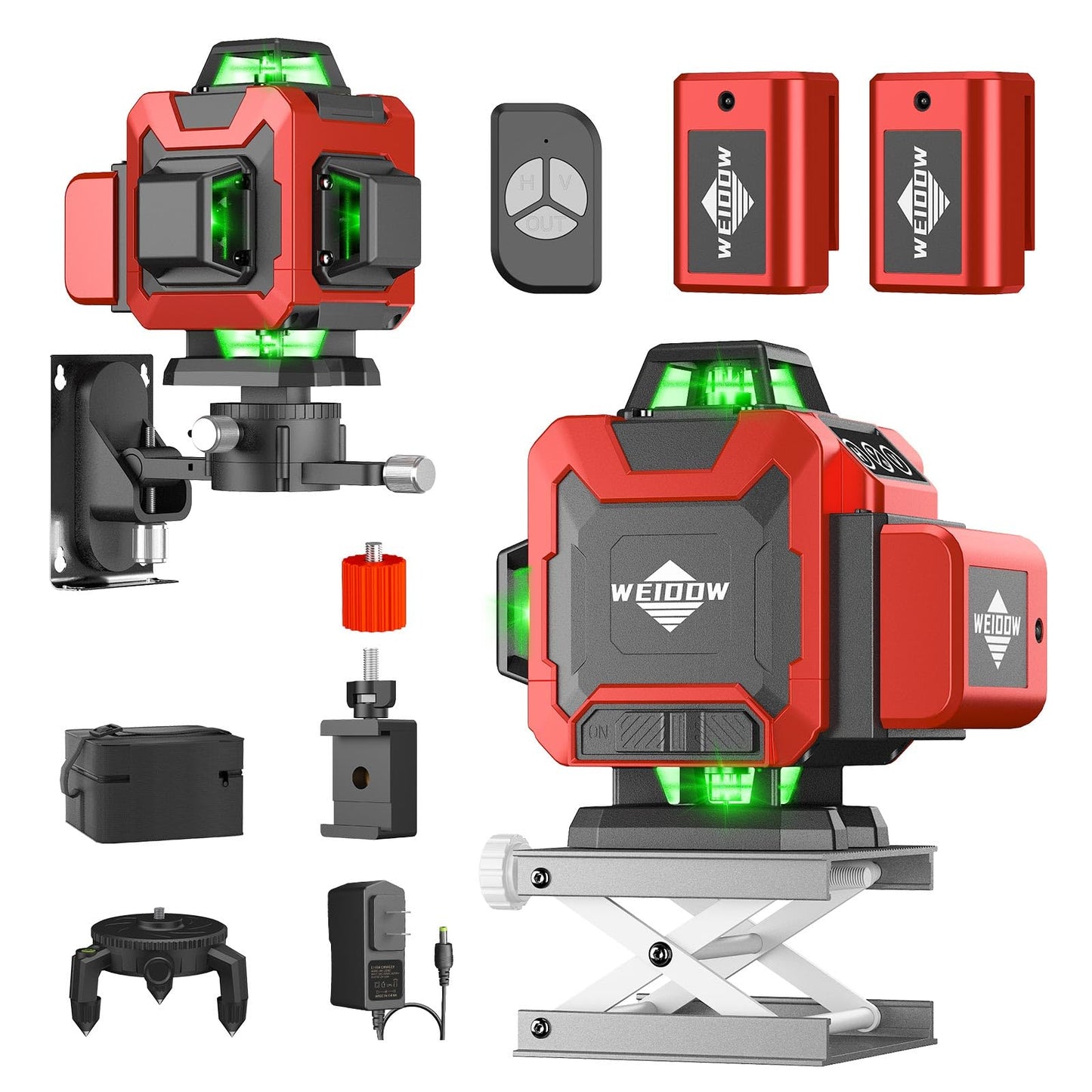 Laser Level WEIDDW 4D 16 Lines Laser Level 4x360 Self Leveling Tool for Construction and Picture Handing Green Cross Line Vertical and Horizontal Line leveler Tool (Size L)