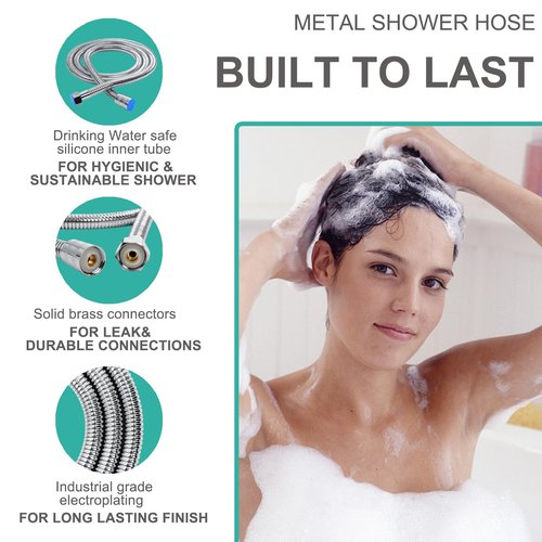 Adjustable Handheld Shower Head Holder and Hose- Premium ABS Bracket- 360 Degree Rotatable Brass Ball：Arm Mount and Hose Connector- Easy Install and Replacement Parts, MAYYAYA (Chrome holder and hose)