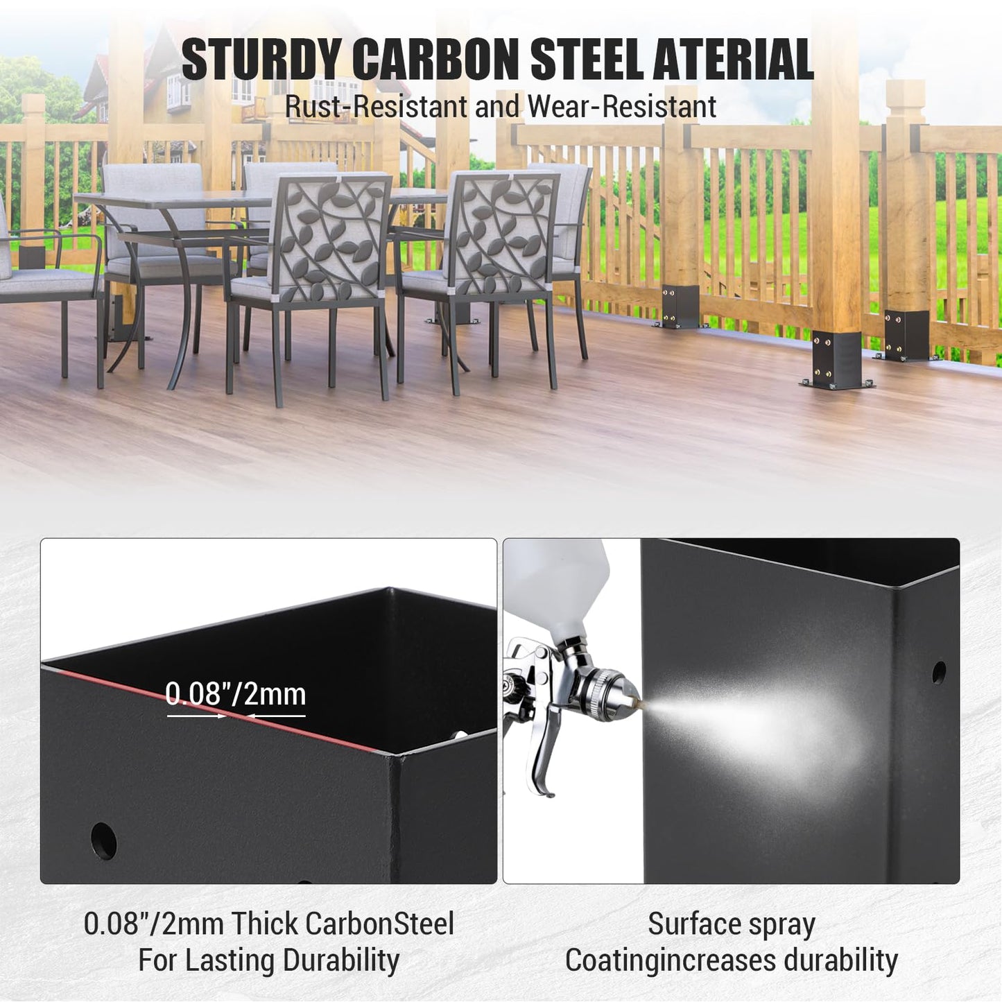 4x4 Metal Post Base,10 Pack 4x4 Post Base for Deck - Heavy Duty Steel Brackets with Hardware Kit | Powder-Coated Rust-Resistant Post Anchors (Fits 3.5"x3.5" Lumber) | Fence, Pergola, Gazebo Mount