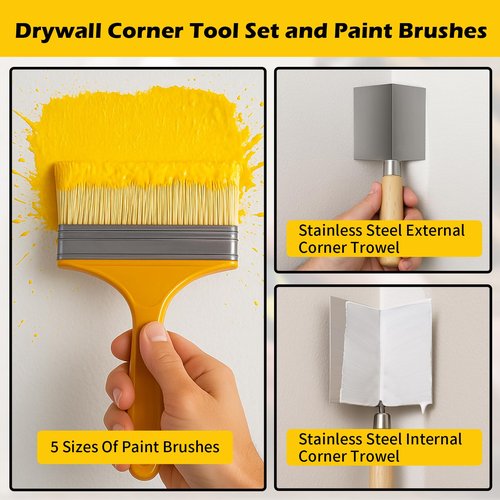 18 pcs Putty Knife Set,Drywall Knife,Espatulas Drywall Kit With Mud Pan,1” 2” 3” 4” 5” 6” Spackle Knife,7” 10” 14” Taping Knives,External Corner Trowel & Internal Corner Trowel,5 Brushes And Gloves