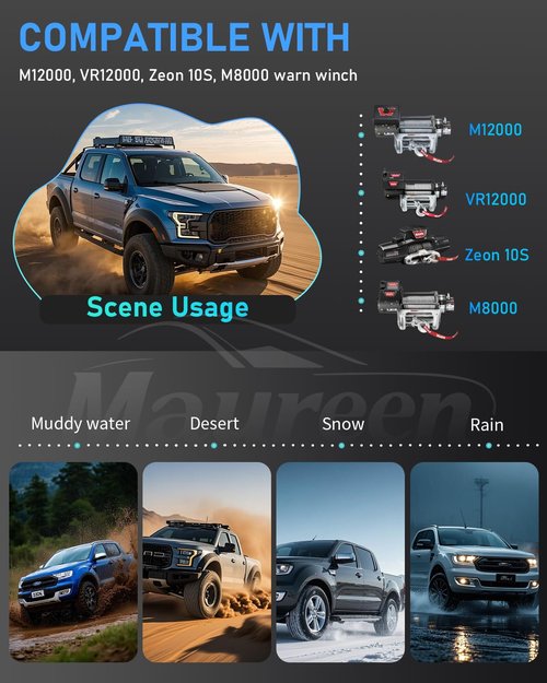 Upgraded 83665 Handheld Plug-in Truck Winch Remote Controller - Compatible with Ford, Dodge Ram Power Wagon, M8000, M12000, and Warn Winches - Ergonomic Grip & 12' D-Shape Connector Cable