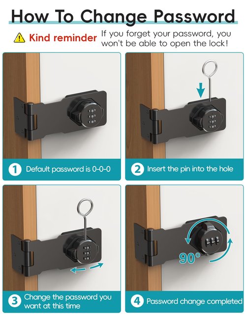I-EASYDWW Cabinet Password Hasp Lock, Keyless Combination Lock for Small Doors, Barn, Bathroom, Outdoor, Garage, Garden, Black