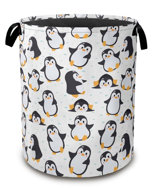 Cute Baby Penguins Laundry Basket,Collapsible Laundry Baskets with Handles,Waterproof Oxford Cloth Storage Basket 16"x20" for Bathroom/Bedroom/Dormitories