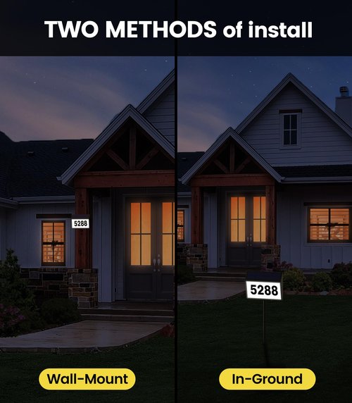 GEAGMAGC Solar House Numbers for Outside Light up, LED Illuminated Home Number Address Sign Plaque Waterproof for Yard, Wall-Mounted or Floor-Plugged- Black