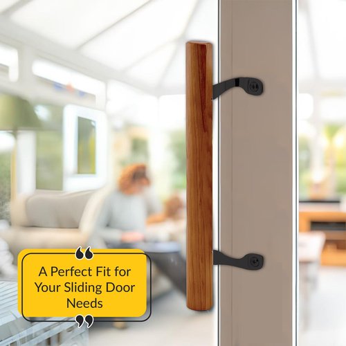 Brixwell Patio Door Handle with Brackets, Black Finish with Wood Grip, 6-5/8" Center-to-Center, Easy Installation Residential and Commercial Use, Replacement or New