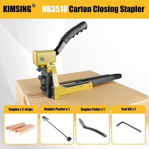 HB3518 Manual Carton Closing Stapler, 16 Gauge 1-3/8-Inch Crown, 3/4-Inch Length Carton Staples, Carton Stapler, Corrugated Carton Staple Gun for Closing Cartons Folding Boxes