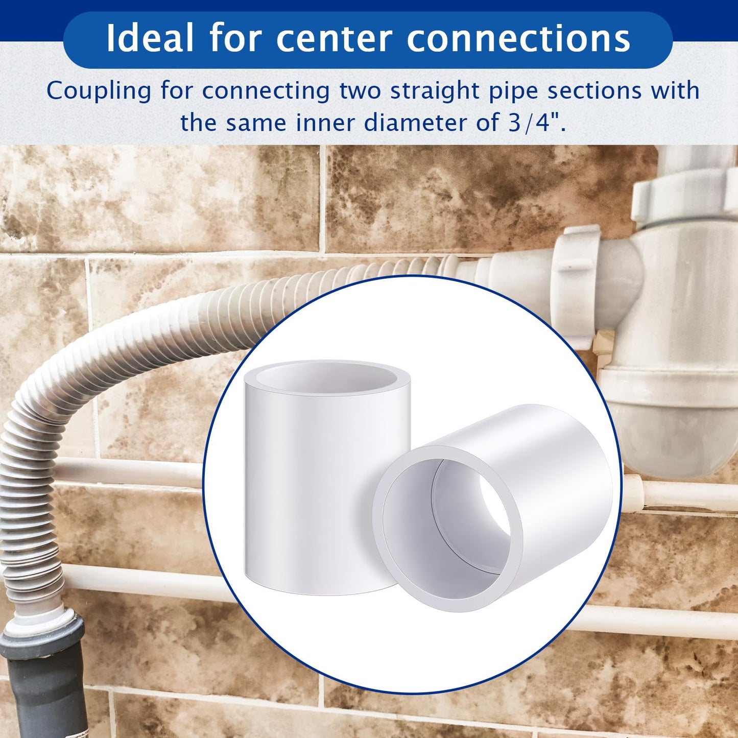 Frienda 30 Pack 3/4'' White PVC Pipe Coupling Adapter Pipe Fittings Schedule 40 Heavy Duty Slip Socket Connectors for Plumbing Irrigation Pool Garden