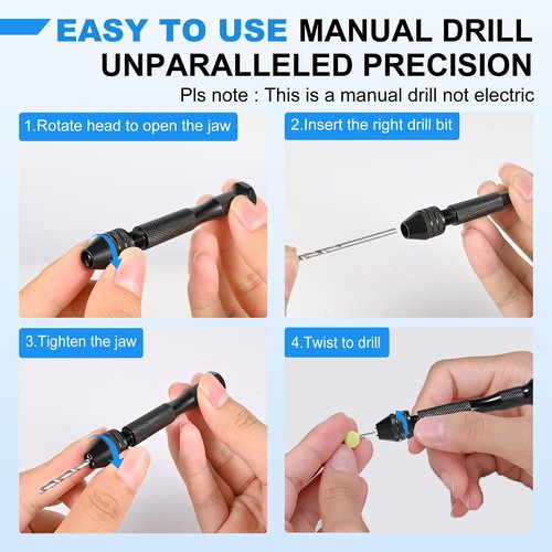 26 PCS Micro Drill Bit Set, Pin Vise Hand Drill Manual Jewelry w/Micro Drill Bits (0.5mm-2.5mm), Rotary Craft Drill for Jewelry Making, Resin, Wood, Plastic, Miniature, Beads, Clay