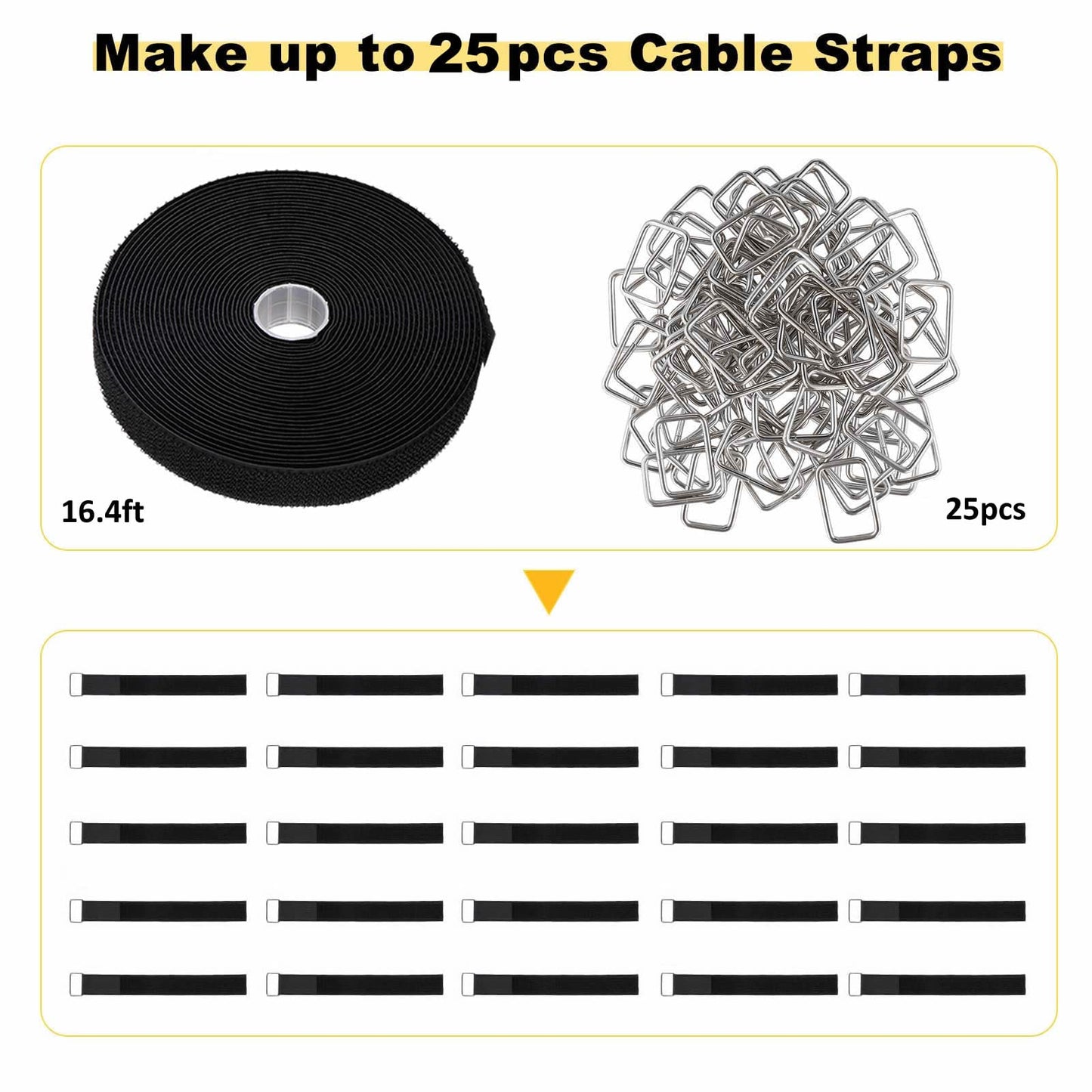 YMCRLUX 1"x16ft Hook and Loop Straps with 25 Metal Buckles, Adjustable Fastening Cable Straps, Cut-to-Length Cinch Strap, Reusable Nylon Securing Cord Ties for Organizer or Storage, 1 inch Wide, Black