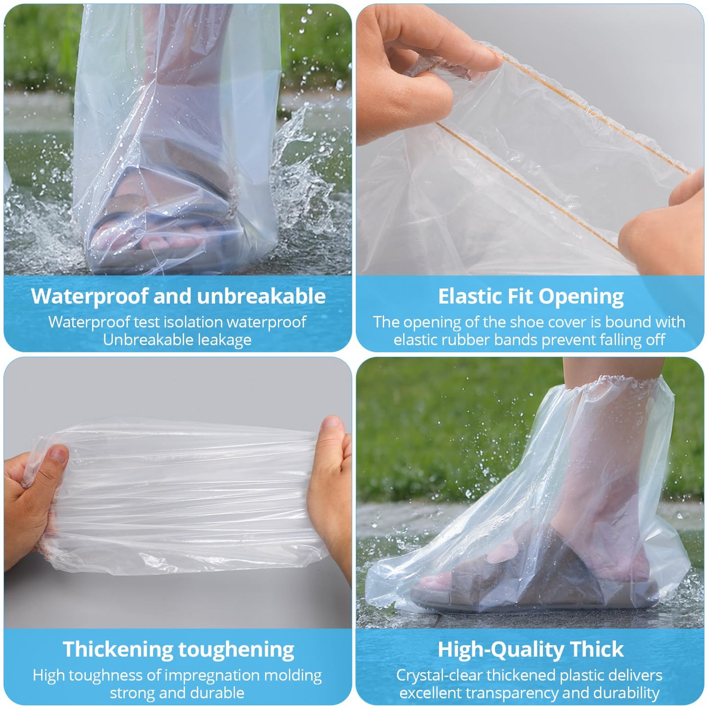 Disposable Waterproof Shoe Covers for Rain – Adult Transparent Short Booties, Non-Slip Plastic Rain Shoe Covers, 24PCS (12 Pairs) for Travel, Outdoor, Commuting