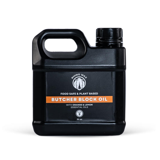 Rhino Wax Coconut Butcher Block Oil - 32oz Refill - Premium Natural Blend of Food Safe Oils (NO Mineral Oil) - Butcher Blocks, Wood Countertops, and Cutting Boards - Made in The USA