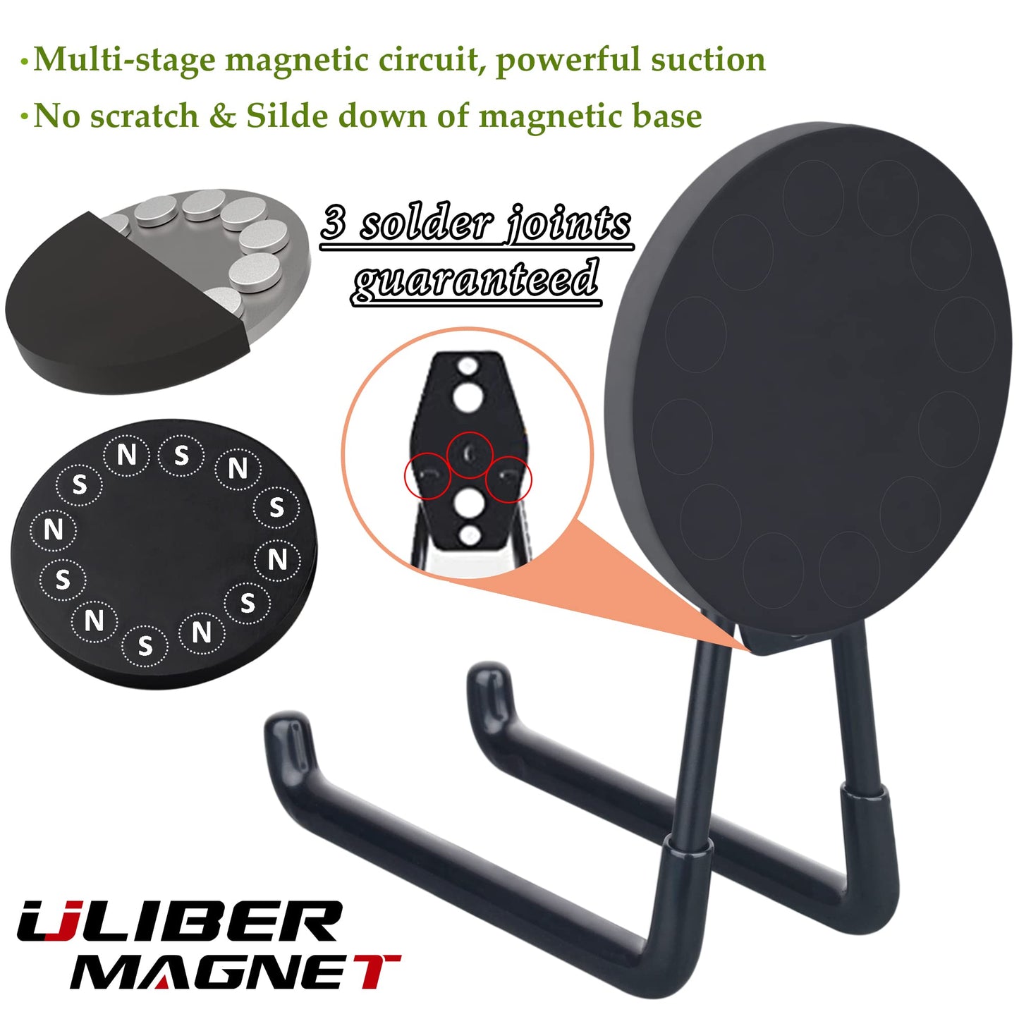 ULIBERMAGNET Strong Magnetic Ultimate Hooks,Large Magnet with Hooks for Heavy Duty Tools,Jig Saw,Hose, 2 Pack Heavy Duty Magnetic Hooks for Hammer Drill,Circular Saw,Garden Tool(3.46inch/Black)