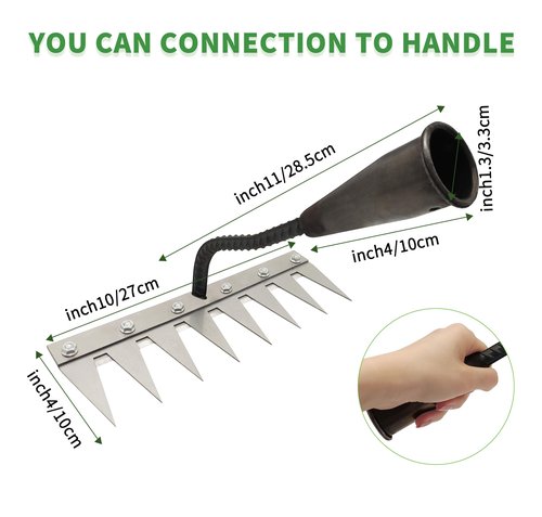 Gardenia Iron Weeding rake,Iron rake 2.0 for Gardening and Weeding, Heavy Duty 8 Teeth Hand Weed Puller Tools (Without Stick)