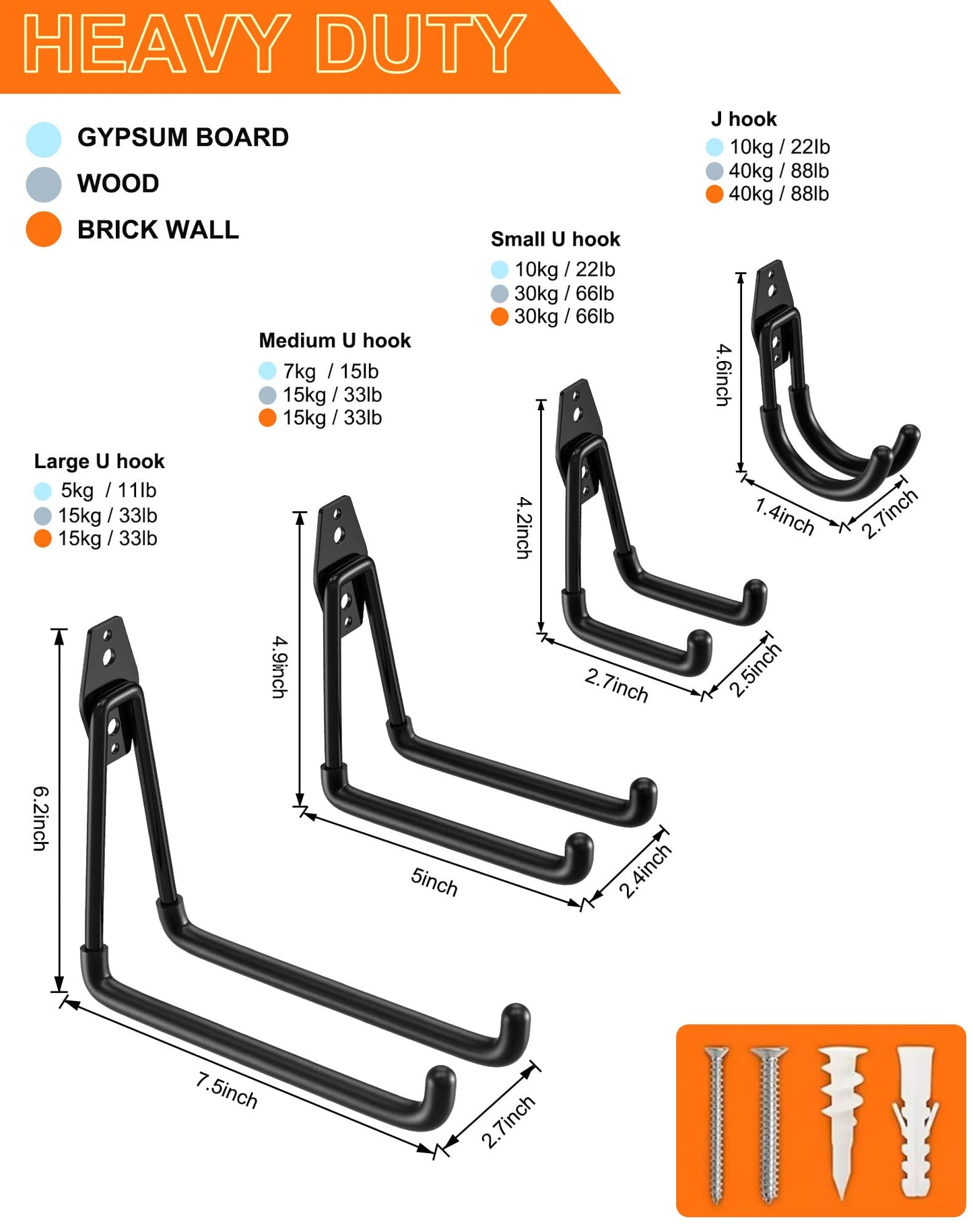 QcoQce 12 Pack Garage Hooks Heavy Duty, Wall Mount Utility Hooks with Extension Cord Straps, Anti-Slip Coating for Bike, Ladder, Hose, Garage Organization, Includes Screws (Black)