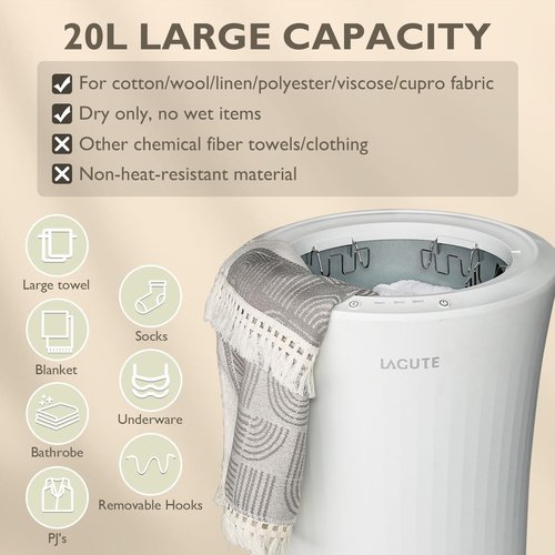 Lagute iSnug Towel Warmer for Bathroom, with 3-Level Timer, Warning Alarm & RGB Light, Auto Shut-Off, 5.3 Gal Heating Bucket for Bathrobe, Blanket, Ideal for Gifts