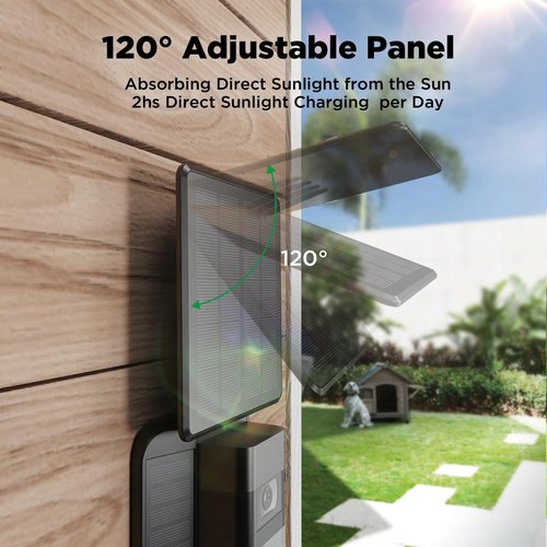 QIBOX Solar Charger Compatible with Ring Video Doorbell (2020 Release), 2.9W Waterproof Continuously Solar Panel, Only for Micro USB Port Adjustable Panel