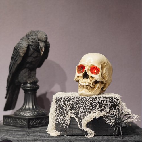 Skeleton Skull Decor Halloween Lights Resin Skull Statues with Red Led Lights 3.5 * 5 * 4.5 Inch,3Pcs Halloween Decoration Indoor Candle Holder 3 x 3.5 x 3.5 InchBraxio (Led Light)