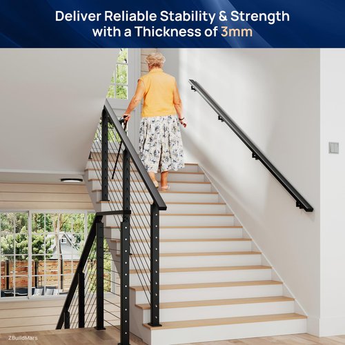 2 Pack 7FTx 2-3/8"x1-3/16 Aluminum Black Handrail with Nylon End Caps Self Drilling Screws, Rectangular Handrail Cuttable Flat Top Rail for Deck Stair Railing Indoor Outdoor Cable Railing System