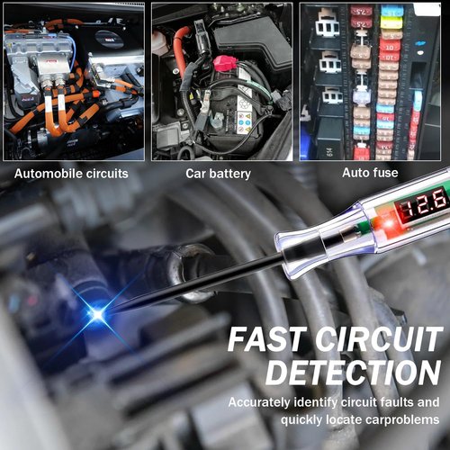 Automotive Test Light, 5-120V Digital Circuit Tester Electrical Test Pen Bidirectional Light Tester with LED Digital Voltage Display, 5.9Ft Extended Spring Wire & Probe for Cars Trucks Vehicles