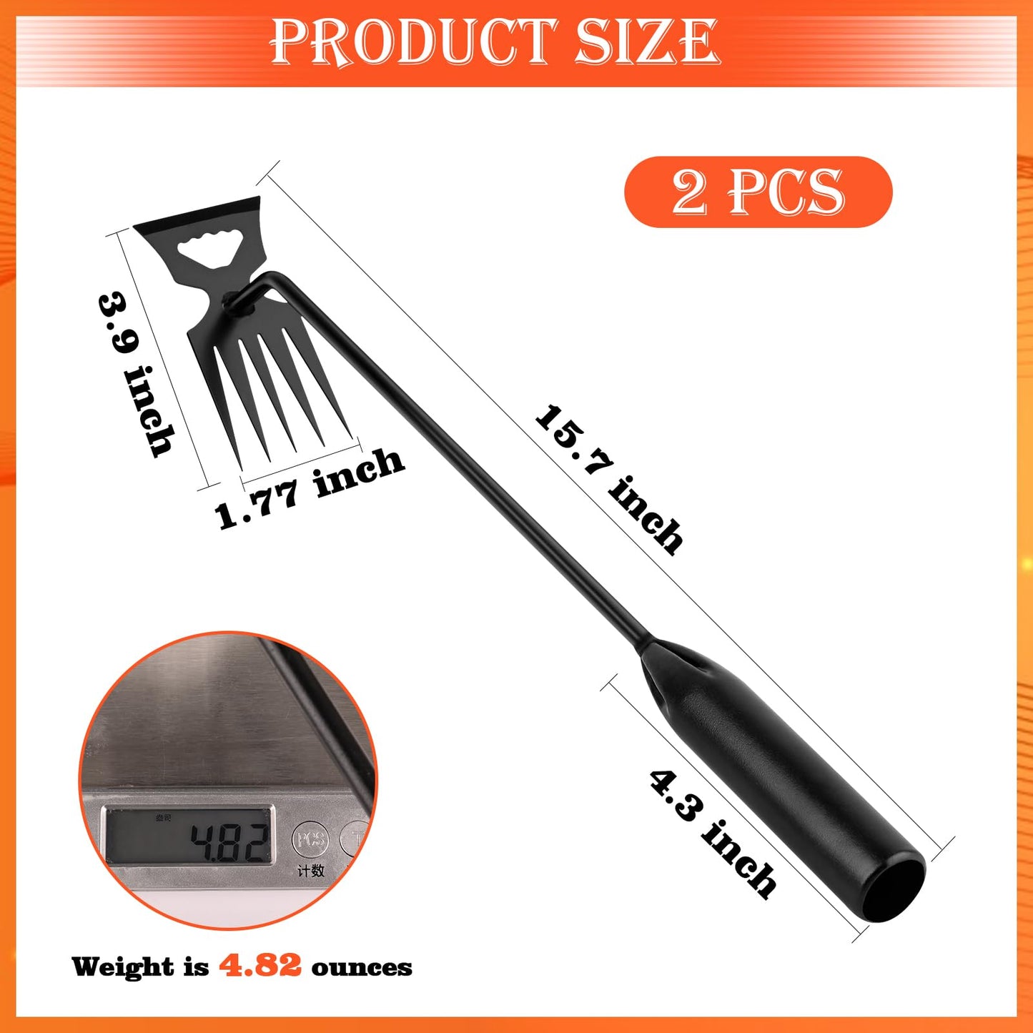 BokingOne Weed Puller Tool Garden Weed Pulling Tool, 4-Tine Manganese Steel Weeder Tool - Black Coated Forged Portable Garden Hand Weeder for Farm, Orchard & Garden (2Pack)
