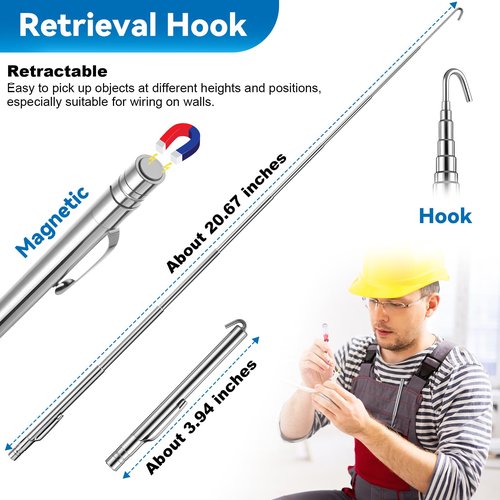 Feekoon Wet Noodle & Retriever Flexible Magnetic Pickup Tool, Bead Chain Fishing Flexible Magnetic Retriever Expandable Retrieval Hook for Wire Through Wall Wiring, Item Pickup