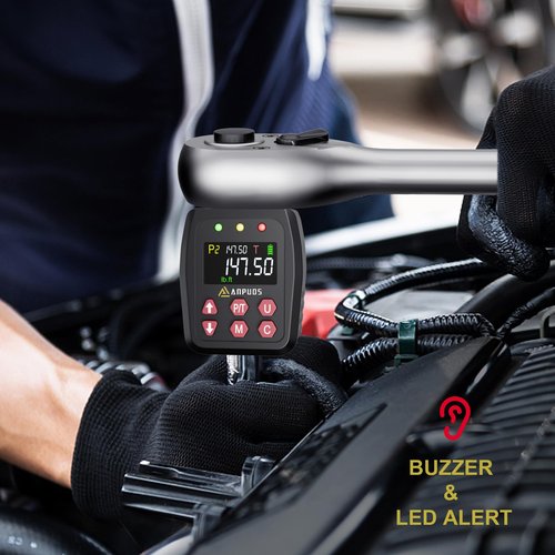 ANPUDS 1/2" Digital Torque Adapter, 7.4-147.5 Ft-lb/10-200 Nm, Digital Torque Wrench Converter with ±1% Accuracy, Preset Value, Data Storage, Buzzer & LED Indicators, 3/8'' & 1/4'' Adapters for Car