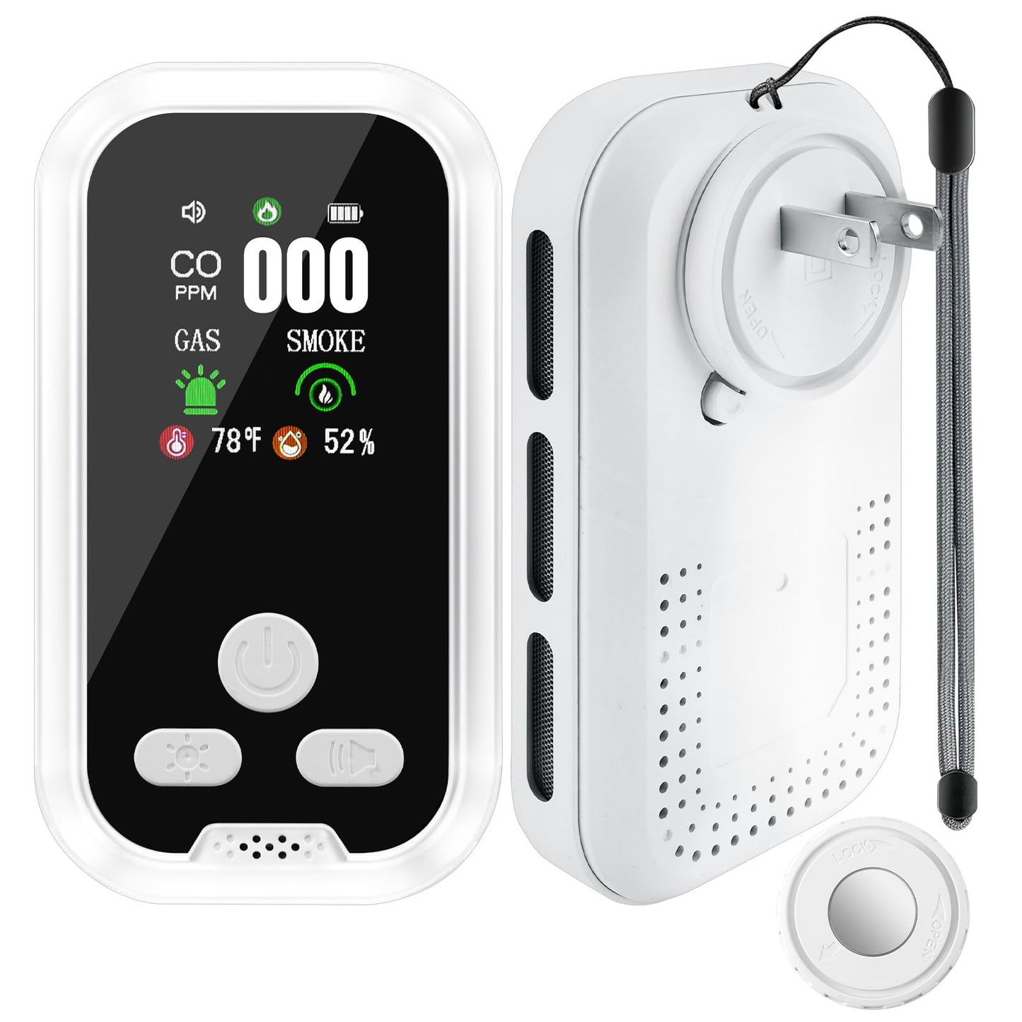 5 in 1 Plug-in Wall Carbon Monoxide and Smoke Detector, Smoke Alarm, Combustible Gas Detector, Humidity and Temperature Meter with HD Display, Essential for Home, Travel, Hotel and Camping, Easy Setup