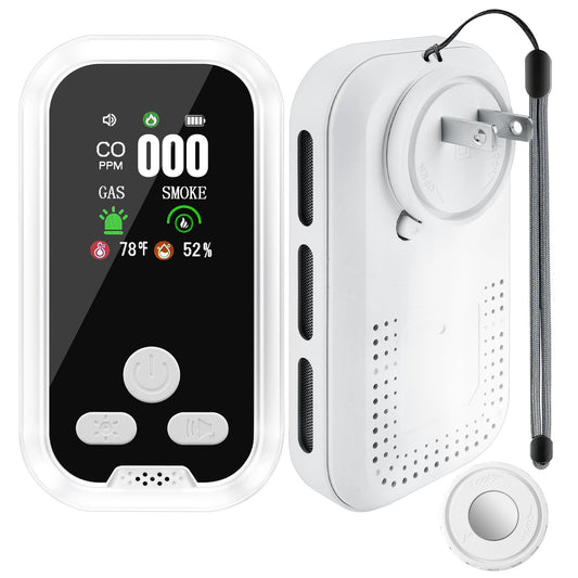 5 in 1 Plug-in Wall Carbon Monoxide and Smoke Detector, Smoke Alarm, Combustible Gas Detector, Humidity and Temperature Meter with HD Display, Essential for Home, Travel, Hotel and Camping, Easy Setup