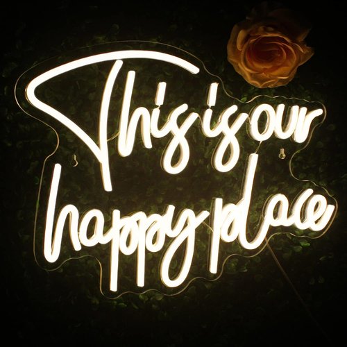 NOSUN This is Our Happy Place Neon Sign Happy Place Neon Signs for Wall Decor Dimmable Warm White LED Signs for Bedroom Classroom Man Cave Home Bar Birthday Party Game Zone Decor Neon Classroom Sign