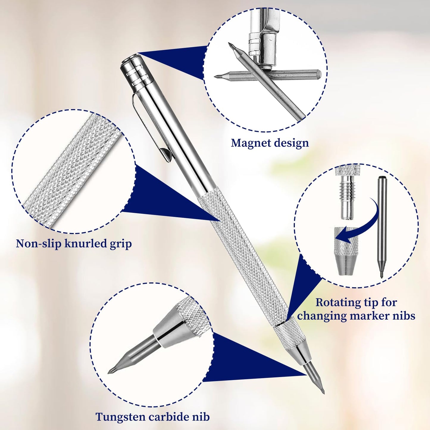 Telooco 2 Pack Metal Scribe with 12 Refills 1 Ruler Carbide Scribe Metal Scribes Tool Scriber Marking Tools Premium Etching Engraving Pen for Glass/Wood/Leather