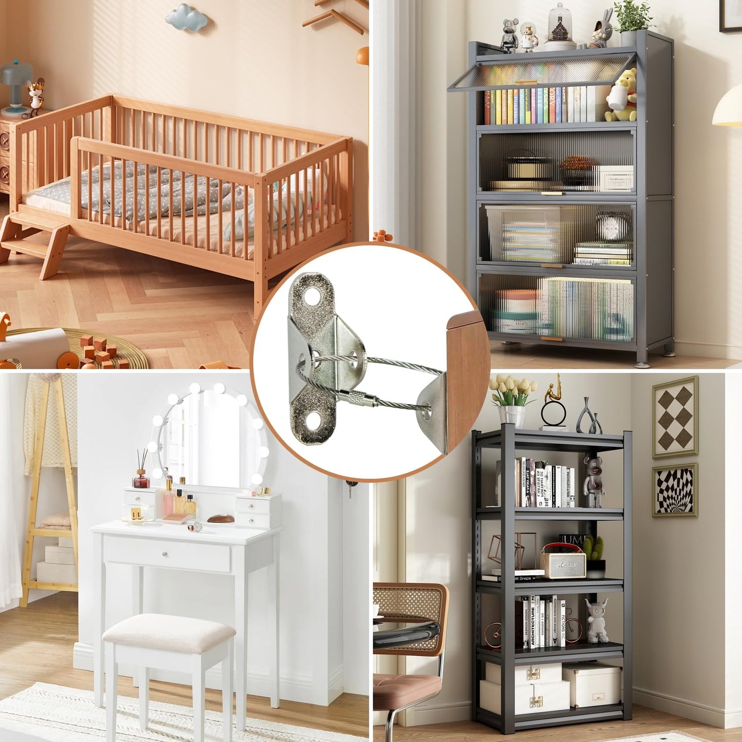 Furniture Anchors for Baby Proofing (4 Pack), Anti Tip Furniture Straps, Earthquake Straps, Keep Baby Pet Safety from Falling Furniture