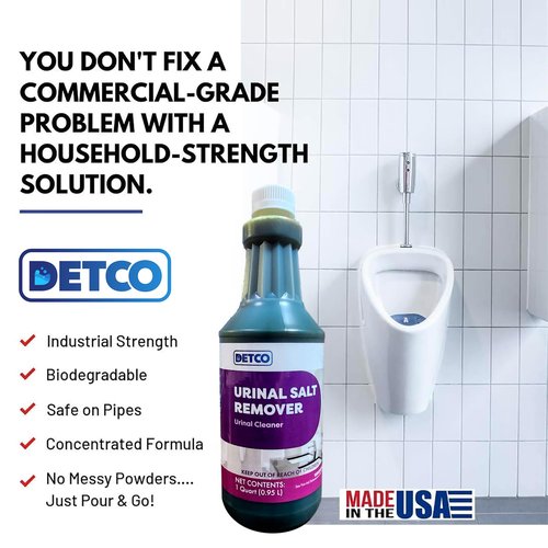 Detco Urinal Salt Remover Concentrate - Safe on Pipes and Plumbing, Odor Control, Cleans Rust, Scale, and Uratic Salt Build-Up, 1 Quart