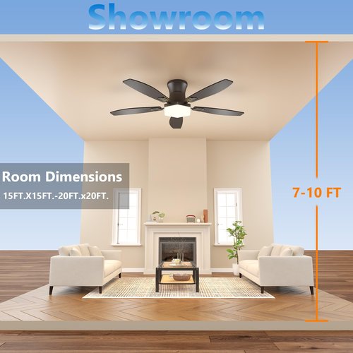 Floisdace Ceiling Fan with Lights and Remote Control,42 Inch Low Profile Flush Mount, Black Ceiling Fan with Quiet Reversible Motor, 3CCT Dimmable LED, Modern Ceiling Fans for Bedroom, Indoor, Outdoor