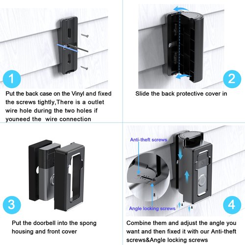 SZAOYU Vinyl Siding Mount Compatible with Video Doorbell 1/2/3/4, ajustable Angle 30-140 degree (4" Standard Vinyl Siding Only) Bracket for Video Doorbell Not Block Doorbell Motion Sensor