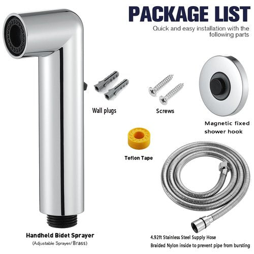 Bidet Faucet with Magnetic Fixed Shower Hook,Handheld Bidet Sprayer for Toilet Adjustable Water Pressure,Brass Handheld Sprayer with Hose,Chrome,A