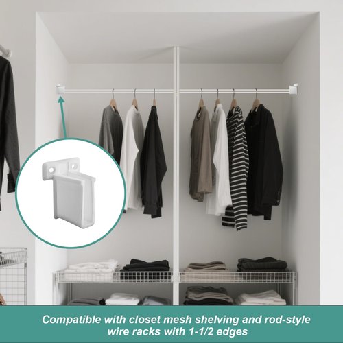Chaokant 4 Pack Wire Shelf End Bracket - Heavy Duty Closet Shelf Brackets, White Plastic Closet Rod & Wall Shelf Supports with Screws, Suitable for Mesh Shelving