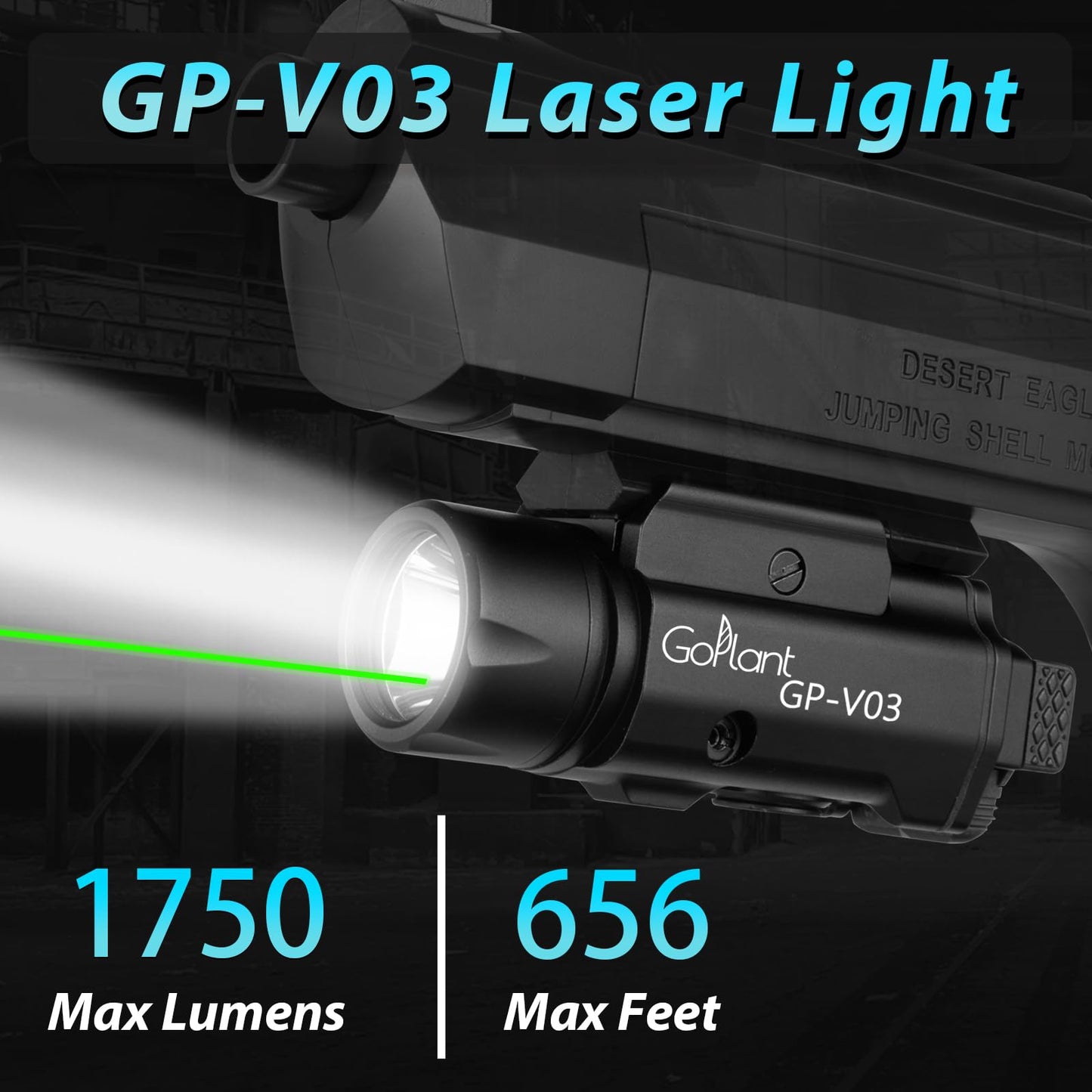 GOPLANT 1750 Lumens Weapon Laser Light Combo - Adjustable Rail LED Light and Green Laser Flashlight, Aircraft-Grade Aluminum, Magnetic Rechargeable Strobe Tactical Flashlight for Picatinny or GL Rail