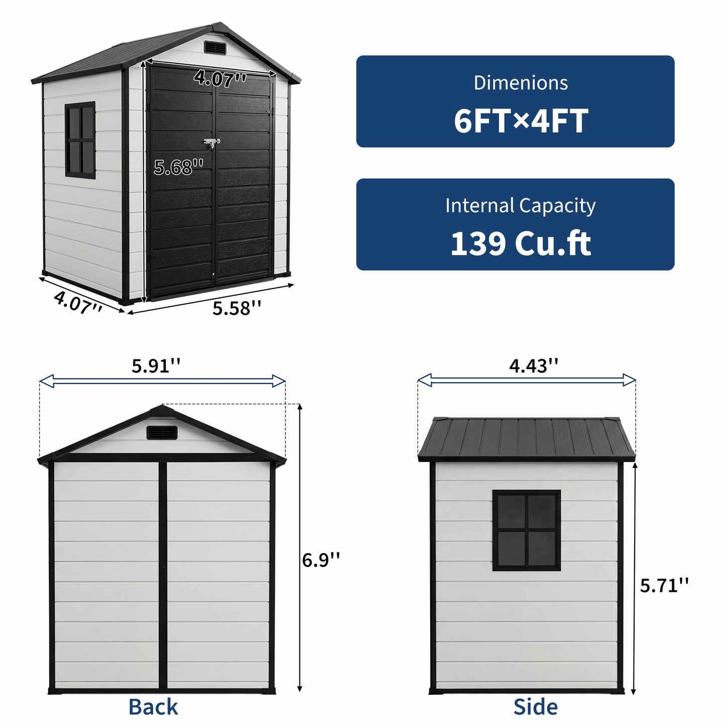 Garvee 6x4 FT Outdoor Storage Shed with Floor, Plastic Resin Garden Shed with Window & Sloping Roof & Lockable Door for Patio Backyard Garden, Lawn Mower, Bike, Tool Storage