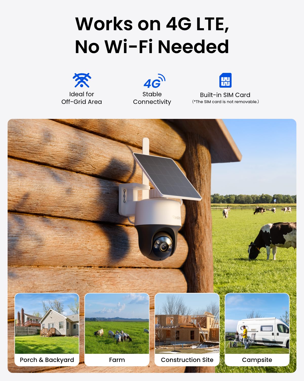 REOLINK 2K 4G LTE Cellular Security Camera Wireless Outdoor, Built-in SIM Card, 360° Pan-Tilt & Auto Tacking, No WiFi Solar Powered, Color Night Vision, Smart AI Detection, Go PT S Lite+Solar Panel