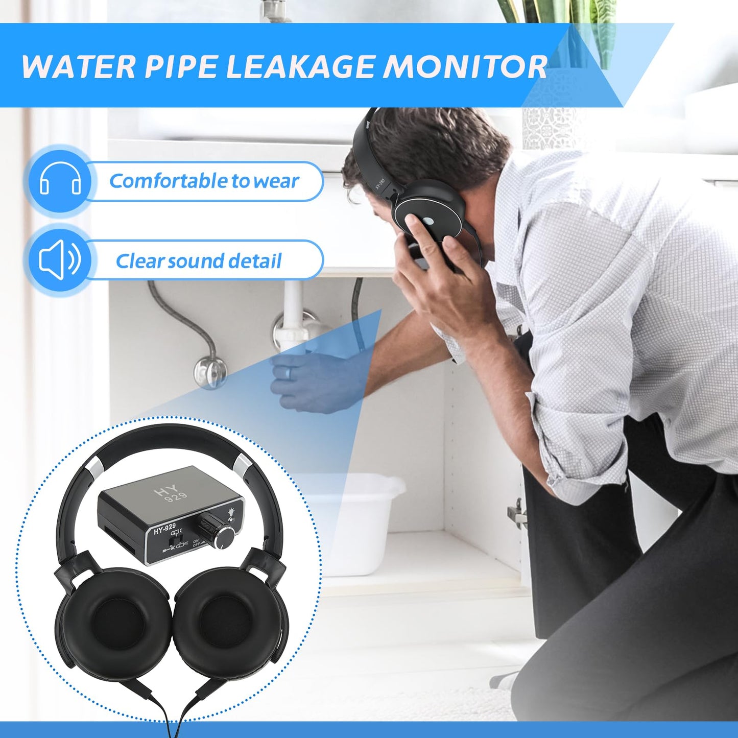 Water Leakage Detection, Underground Water Leak Detector, High Strength Sound Intensifier Water Pipe Leakage Monitor, Suitable for Site Construction, Car Maintenance
