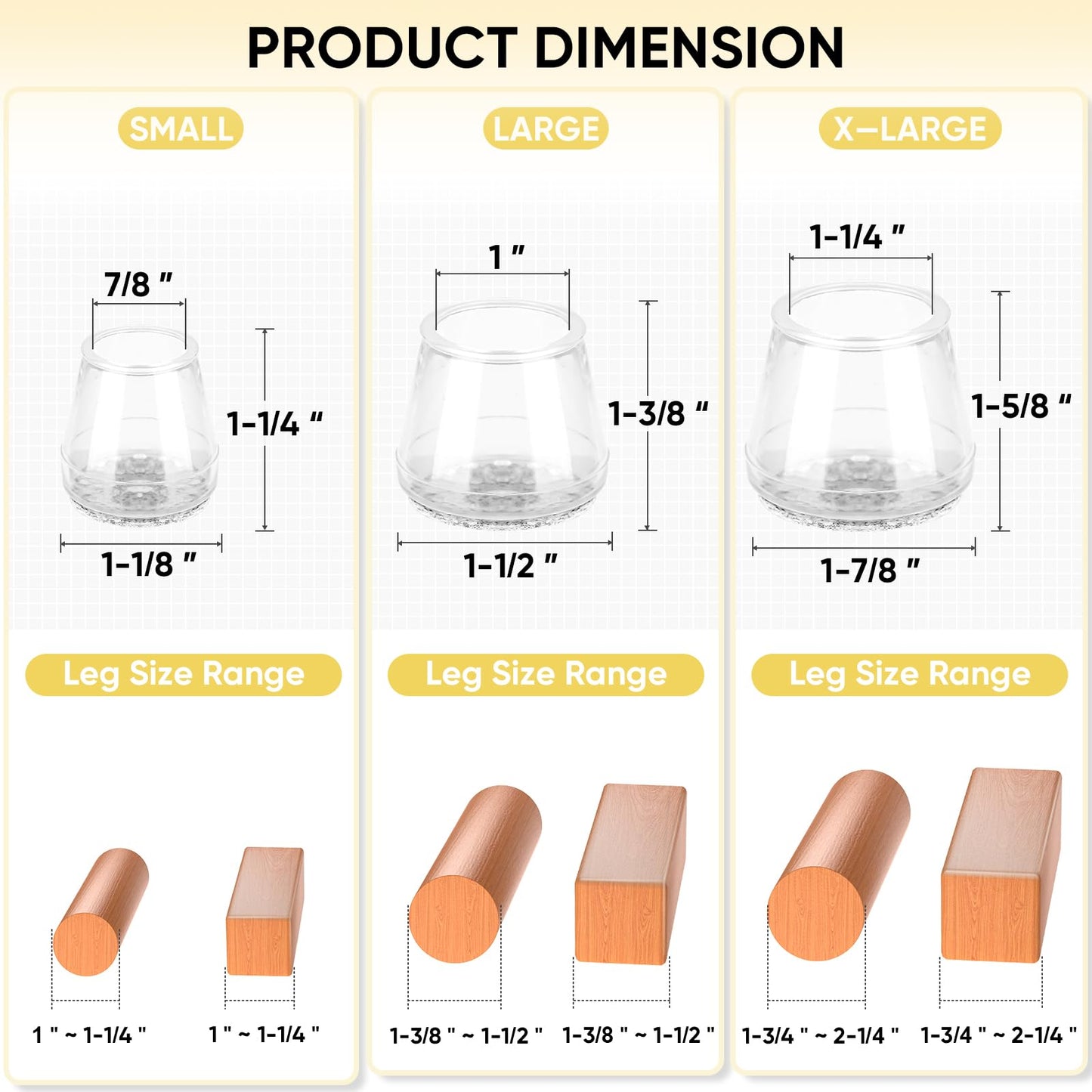 BALEINE Silicone Chair Leg Floor Protectors, Stool Leg Protectors Cap, Chair Leg Caps for Hardwood Floors (Clear-16pcs, Round S)