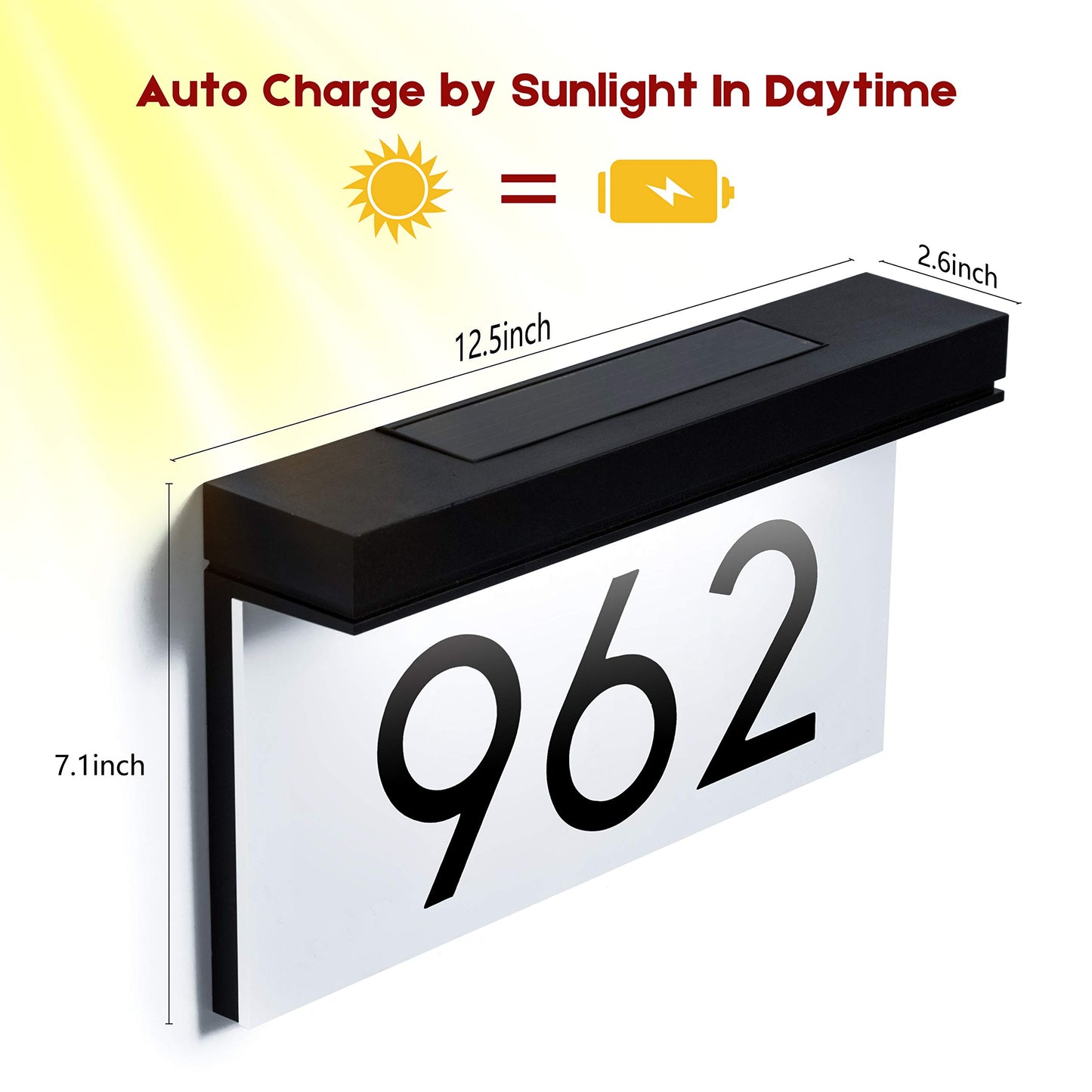 Address Plaques for House Solar Powered, House Number for Outside, LED Address Sign Outdoor Waterproof 6000K Daylight White