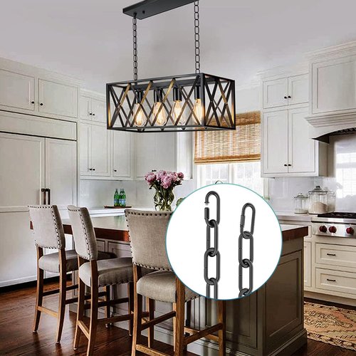 6 Feet Industrial Black Light Fixture Chain, Adjustable Metal Pendant Chandelier Chain Extension with Detachable Link, Maximum Load is 66 Pounds