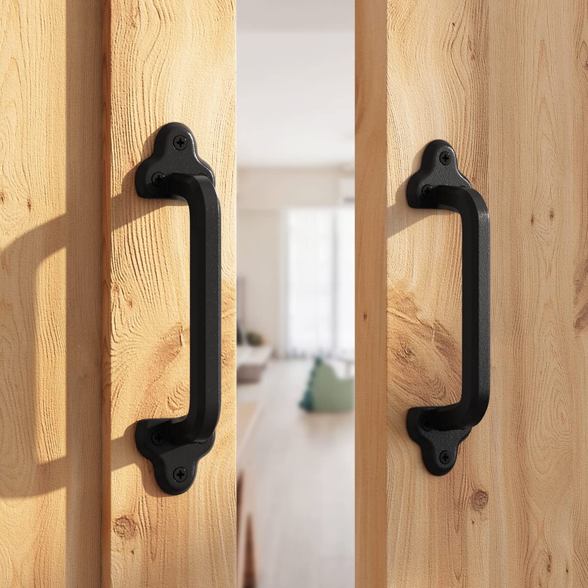 SMARTSTANDARD Heavy Duty 9" Antique Barn Door Handle Set of 2, Large Rustic Retro Cast Iron Handle for Gates Garages Sheds Furniture, Black Powder Coated Finish, Square