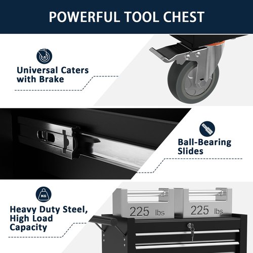 OAKANDO 7-Drawer Metal Rolling Tool Chest with Wheels,Tool Storage Cabinet with Locking System，Toolbox with Wheels for Garage,Workshop, Repair Shop(Black, 7-Drawer)