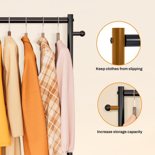 MISSLO Small Clothes Racks for Hanging Clothes Clothing Rack with Wheels 60" Metal Garment Rack with Shelves Portable Rolling Wardrobe Rack for Small Space, Black