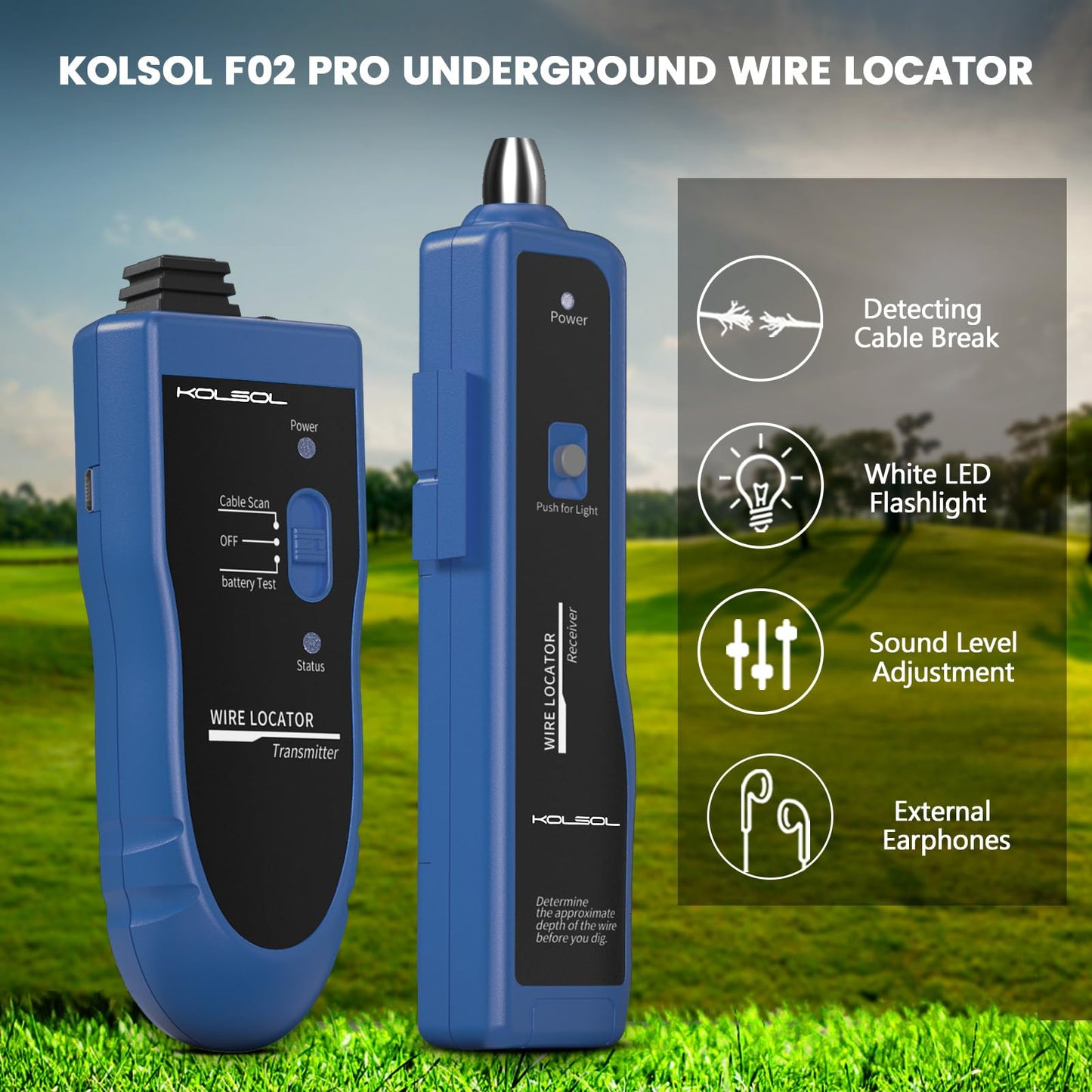 KOLSOL Underground Wire Locator, Cable Tester F02 Pro for Locate Wires, Locate Control Wires Cables Pet Fence Wires, up to 3 Feet Deep 1640 Feet Length, Equiped with Rechargeable 1100mAh Battery