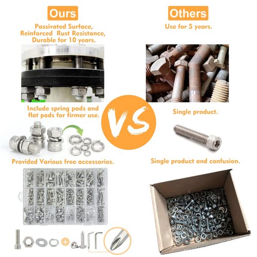 890pcs M6 M5 M4 M3 Metric Screw Assortment,Metric Bolts and Nuts Kit（with Lock&Flat washers・Wrenches） Socket Head Cap Screws 304 Stainless Steel Hex Head Metric Screws Assortment Set with Case